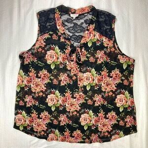 Siren Lilly Top Lace Womens 3X Back Red Floral Lace‎ Tie Neck Beachy Boho Blouse